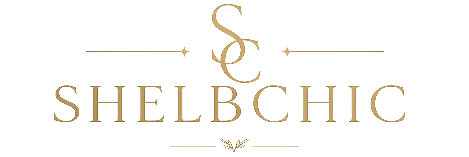 Logo of ShelbChic with decorative elements on a white background