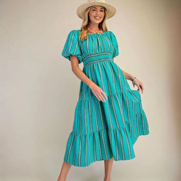 NWT Easel Striped 100% Cotton Tiered Maxi Dress