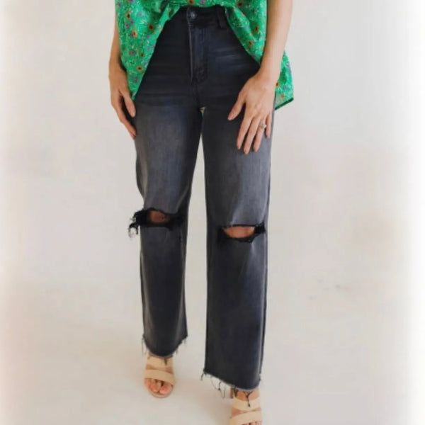 Zenana Distressed Black Jeans