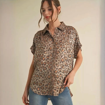 NWT Jodifl Leopard Print Button-up Top
