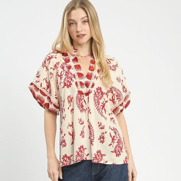 B 901. NWT Umgee Boho Print with Lace Trim - Size Small