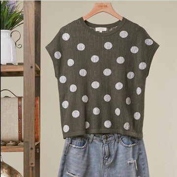 B 935. Mello Textured Polka Dot Cap Sleeve Top - Size Small