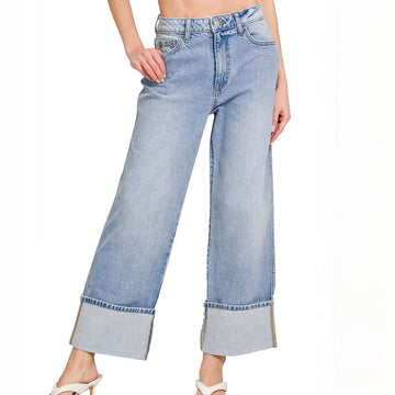 E 979. NWT Zenana High Rise Cuffed Wide Leg Jeans - Size 36" XL