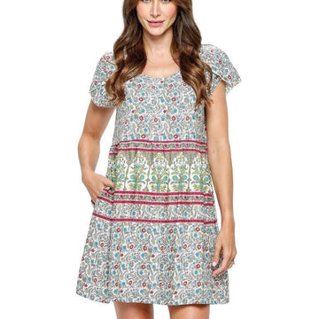 D 880. NWT Yak & Yeti Boho Floral Pattern Dress w/ Pockets - Size Large