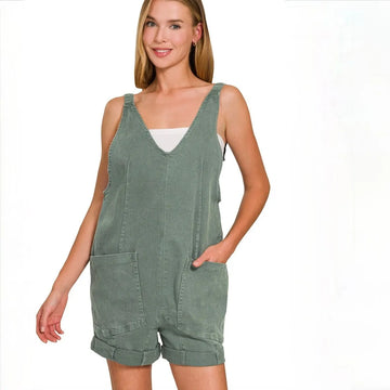 NWT Zenana Washed Adjustable Strap Romper