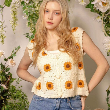 D 967. Mello Hand Made Sunflower Embroidered Vest - Size Large