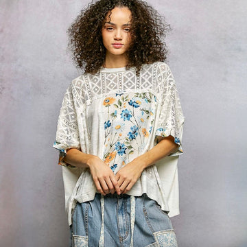 948. POL Oversize Floral & Lace Top - Size Medium & Large (will fit XL)