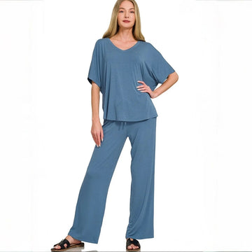 Zenana V-Neck Oversized Set