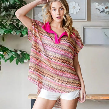 Oli & Hali Contast Collared Striped Knit Top