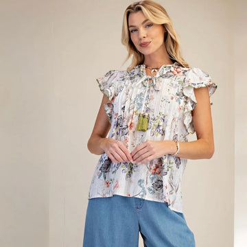 NWT Easel Cap Sleeve Pleated Top 100% Cotton