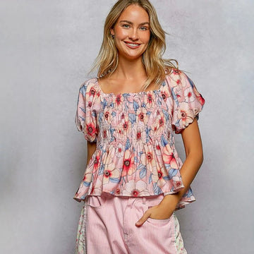 POL Square Neck Balloon Sleeve Flared Fitted Top