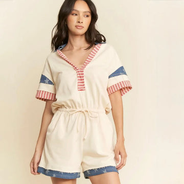 NWT Davi & Dani American Flag Theme Denim & Stripe Romper
