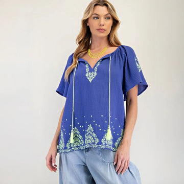 NWT Easel Embroidered Gauze Top 100% Cotton