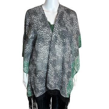 A 706. Colleen Lopez Black/White/Green Kimono - Size XS, (will fit Small, Medium & Large)