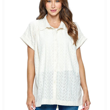 C 860. NWT Yak & Yeti Boho Button-up Eyelet Tunic - Size Medium/Large (will fit XL)