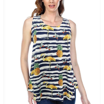 C 890. NWT Yak & Yeti Striped Flamingo & Pineapple Print Tank Top - Size Medium
