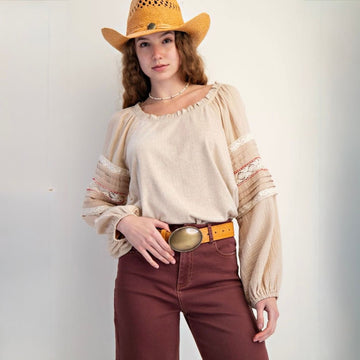 B 884. NWT Easel Bubble Sleeve Mixed Knit Top - Size Small