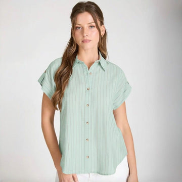 D 917. NWT The Workshop by Blu Pepper Striped Tab Sleeve Shirt - Size Large