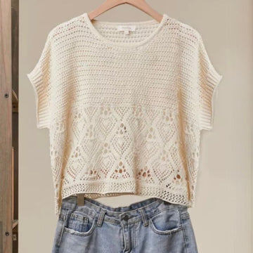 B 910. Mello Crochet Boho Top - Size Small