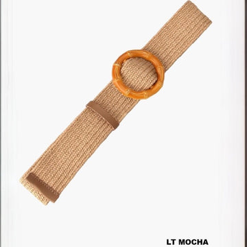 Zenana Boheimian Straw Bamboo Pin Buckle Belt - Deep Camel, Ivory & Black