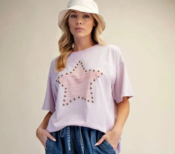 NWT Easel Star Print Studded Top 100% Cotton