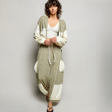 B 894. POL Printed Knit Hoodie & Pant Set - Size Small