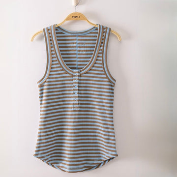 B 898. NWT New In by Very J Striped Button Down Fitted Knit Top - Size Small