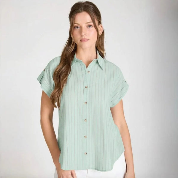 NWT The Workshop by Blu Pepper Striped Tab Sleeve Shirt