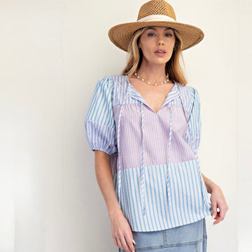 B 984. NWT Easel Striped Color Blocked Top 100% Cotton - Size Small (will fit Medium)