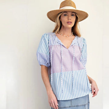 NWT Easel Striped Color Blocked Top 100% Cotton