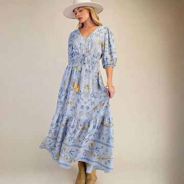 NWT Easel Printed Floral Linen Mix Maxi Dress