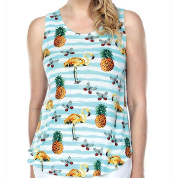 C 891. NWT Yak & Yeti Striped Flamingo & Pineapple Print Tank Top - Size Medium
