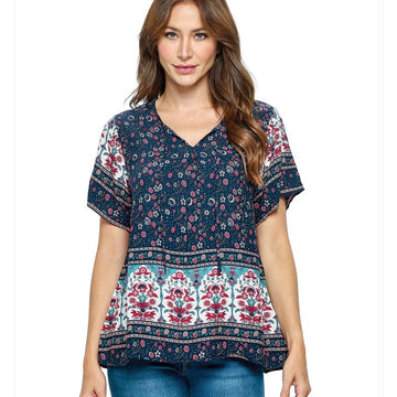 B 864. NWT Yak  & Yeti Boho Floral Print Top - Size Small