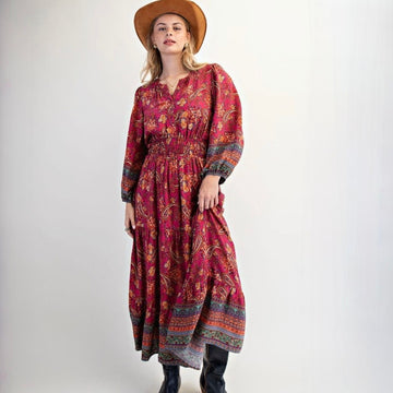 B 887. NWT Easel Border Printed Challis Maxi Dress - Size Small