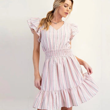NWT Easel Striped Surplice Dress 100% Cotton