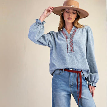 B 889. NWT Easel Light Denim Jacquard Shirt - Size Small