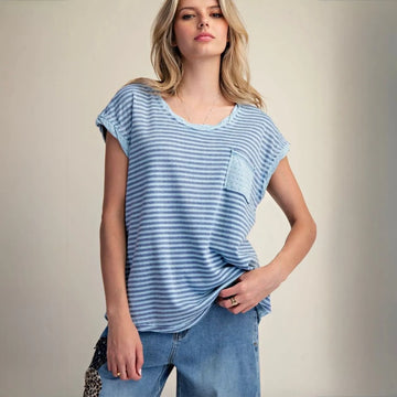 NWT Easel Striped Cap Sleeve Washed Top