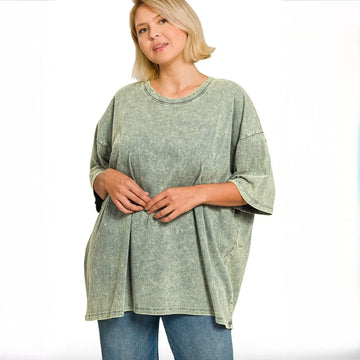 Zenana Acid Wash Boyfriend Box Tee 100% Cotton