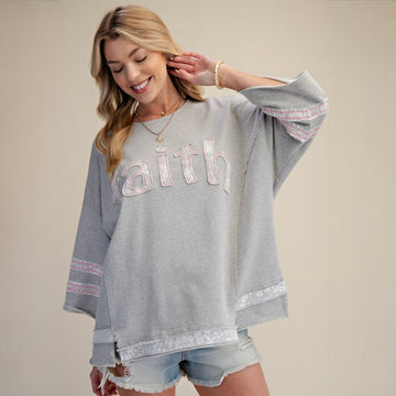 B 940. NWT Easel Faith Washed Terry Top 100% Cotton - Size Small
