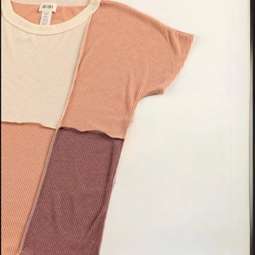NWT BiBi Ribbed Color Blocked Top w/Contrast Stitching