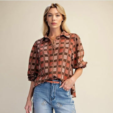 C 944. NWT Easel Textured Plaid Washed Shirt - Size Medium